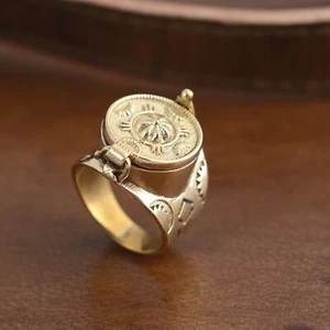 Secret poison ring . Gold Brass hidden box ring . Handmade ring . Pill box ring - Picture 1 of 6