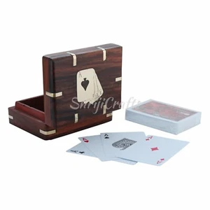 Wooden Playing Card Box for single deck with Free good quality plastic Cards - Picture 1 of 7