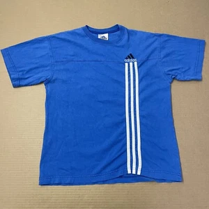 VINTAGE Adidas Shirt Youth Large Blue White Spell Out Stripes Logo Kids Boys - Picture 1 of 13