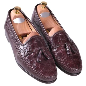 Zapatos de Vestir Zelli Hechos en ITALIA Marrón Genuino Cocodrilo Borla Mocasines 11 M - Imagen 1 de 10