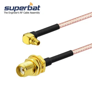 5er-Pack MMCX Stecker rechter Winkel auf SMA Buchse RG316 Koaxial Zopf Kabel 6" 15cm - Bild 1 von 3