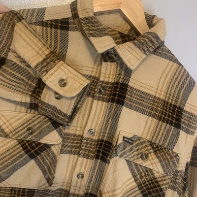 Camisa Brixton Bowery Hombres M Marrón A Cuadros Ajuste Estándar Botones Franela Algodón Foto 1 de 4