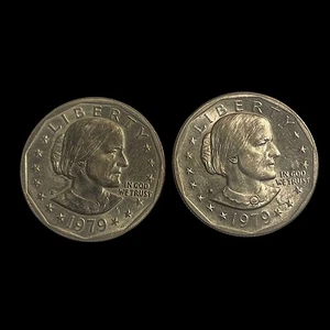 2 Susan B Anthony US Dollar Münzen 1979 zirkuliert - Bild 1 von 2