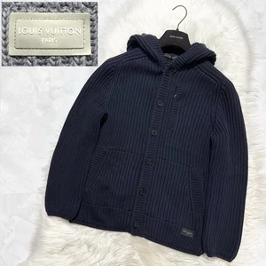 Auténtica chaqueta con capucha tejida calibre bajo Louis Vuitton LV en buen estado S azul marino - Imagen 1 de 14