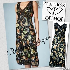 Kate Moss Topshop black Vintage 60s Boho Retro Paisley Casual Party dress UK 8 - Picture 1 of 10