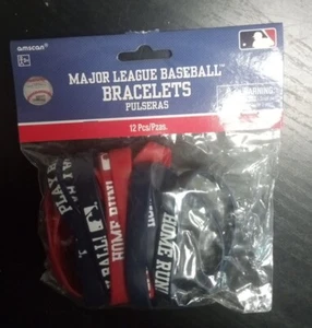 12 MLB Baseball Wristbands Sports Party Favor Rubber Bracelets 12 pcs Red Blue - Picture 1 of 4