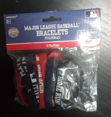 12 pulseras de béisbol MLB deportes fiesta favor pulseras de goma 12 piezas rojo azul Foto 1 de 4