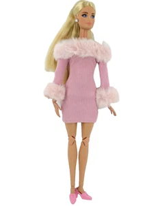 New Barbie Doll Clothes PINK DRESS WITH FUR TRIM~SHOES - Picture 1 of 3