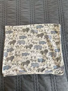 Carter's Zoo Safari Animals Receiving Baby Blanket White Blue Gray  30x34 in - Picture 1 of 3