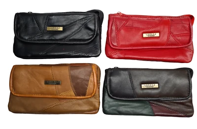 女士女式高级超柔软真皮拼布钱包卡夹钱包 — 第 1/4 张图片