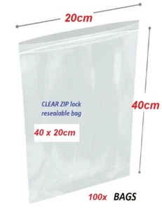 Clear Re-sealable zip lock bag 40cm x 20cm - 100x bags SLIM - Picture 1 of 1