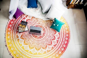 Bohemian Mandala Round Beach Tapestry Hippie Throw Yoga Mat Towel Roundie - Picture 1 of 5
