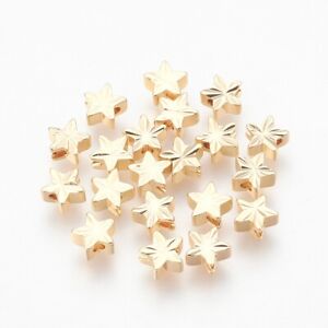 20x Real 18K Gold Plated Brass Star Beads For Jewelry Making 5x5x2.5mm Hole: 1mm