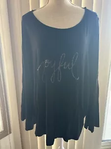 T-Shirt Long Sleeve Tee - Joyful Bell Sleeves Size 1X Black Ultra Soft Holiday - Picture 1 of 9