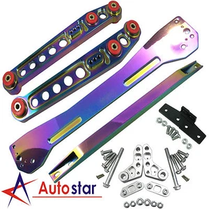 Neo Chrome Rear Lower Control Arm Subframe Brace Tie Bar Kit For 96-00 Civic EK - Picture 1 of 6