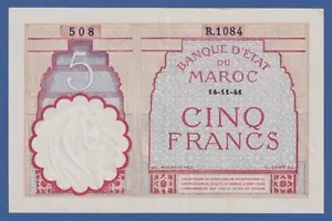 MARRUECOS / MOROCCO -- 5 FRANCS ( 14.11.1941 ) -- EBC- / aXF -- PICK 23Ab . - Imagen 1 de 2
