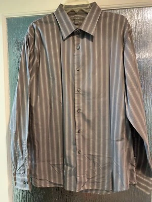 PO Mens Apt 9 Button Down Dress Shirt Size XL Super Fine 80s Cotton. Grey Stripe - Image 1 of 4