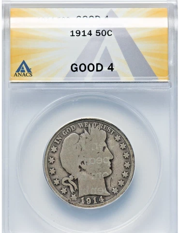 1914 BARBER 50c ANACS G-4 KEY DATE COIN WITH MINTAGE OF ONLY 124,300 COINS Cover