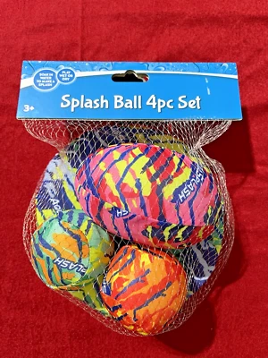 Aqua Splash Ball Set of 4 Pool Water Toys Beach Toy Wet or Dry Ages 3 And Up - Image 1 of 3