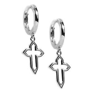 Herren Massiv Weißgold 925 Sterlingsilber Hänger Kreuz Hängereifen Ohrringe - Bild 1 von 5