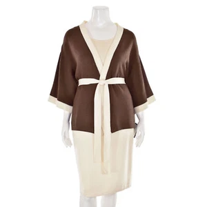 St. John Collection Brown Santana Knit Belted Sweater w/Cream sz XL - Picture 1 of 7