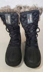 NUEVAS BOTAS GLOBAL WIN Mujer 7 Negras Tacón Bajo Bloque Media Pantorrilla Invierno Nieve - Imagen 1 de 9
