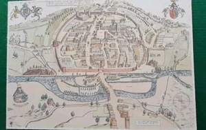 Vintage Hoker's Map Exeter City 1587 Coloured Lithograph Circa 1950s - Picture 1 of 11