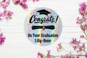 Personalised Graduation Stickers, 5cm by 5cm , perfect for personalising gifts - Picture 1 of 2