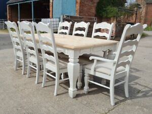  French Inspired Oak Extending Dining Table and 8 Chairs ~ Farrow & Ball 