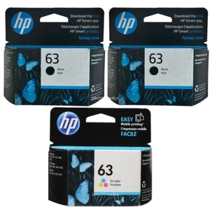 3psc HP 63 Combo Ink Cartridges 2 Black & 1 Color Genuine - Picture 1 of 3