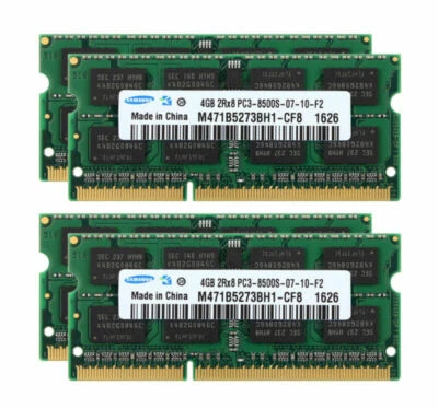 Samsung 16GB RAM 4X 4GB 2RX8 DDR3 1066MHz PC3-8500S 204PIN SODIMM Laptop Memory - Image 1 of 4