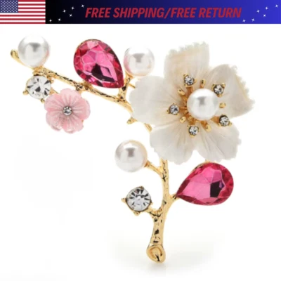 Sparkling Rhinestone Cyrstal Plum Blossom Flower Brooch Pin Jewelry Gift USA - Image 1 of 4