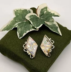 Vintage 1960s Pamoli PAM Confetti Lucite Clip On Earrings Silver Tone - Picture 1 of 6