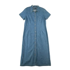 HSZ Studio Denim Jean Maxi Dress Short Sleeve Button Front Womens Size X-Large - Picture 1 of 11
