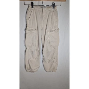 Zara Girls Cargo Utility Jogger Pants Sz 6 Pockets Bone Elastic Parachute Baggy - Picture 1 of 7