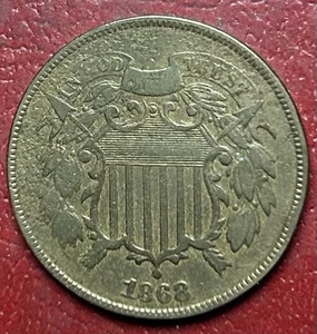 1868 Two Cent Piece. Free Shipping - Picture 1 of 2