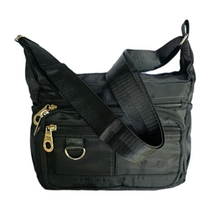 Crossbody Shoulder Bag Nylon Messenger Unisex Travel Outdoor Black Multi Section - Picture 1 of 10