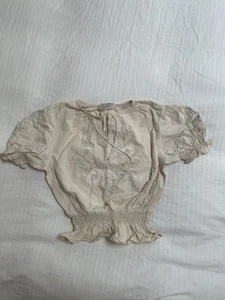 Rikki Embroidered Beige Top Hungarian Prairie Mexican Boho Gypsy 70 Folk Cottage - Picture 1 of 7