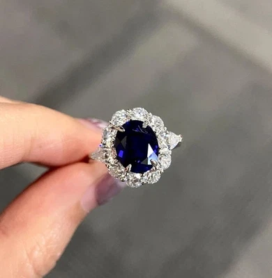 Alianza de diamantes y zafiros naturales de 5,20 quilates de platino sólido 950 corte ovalado Foto 1 de 4