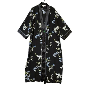 Vintage Oscar De La Renta Pink Label Long Robe Floral Sateen Size L Black Floral - Bild 1 von 15