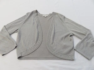 MONSOON SILVER GREY BOLERO STYLE THIN SUBTLE LUREX APPLIQUE CARDIGAN TOP UK 14 L - Picture 1 of 14