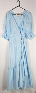 Blanca Womens Sky Blue 100% Cotton Ruffle Maxi Wrap Dress – Size 8–10 RRP $200+ - Picture 1 of 11