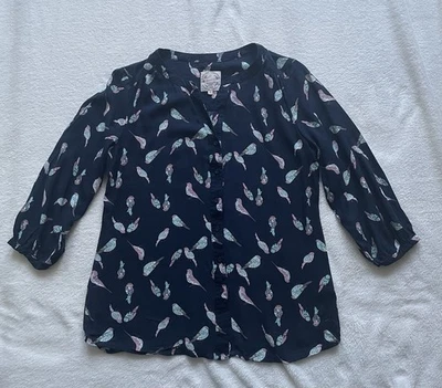 Women’s Mantaray Blouse Size 10 Blue +birds. 3/4 sleeve. Pre-loved. - Image 1 of 4