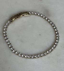 J Crew Factory Crystal Tennis Bracelet with Gold Tone - Picture 1 of 6