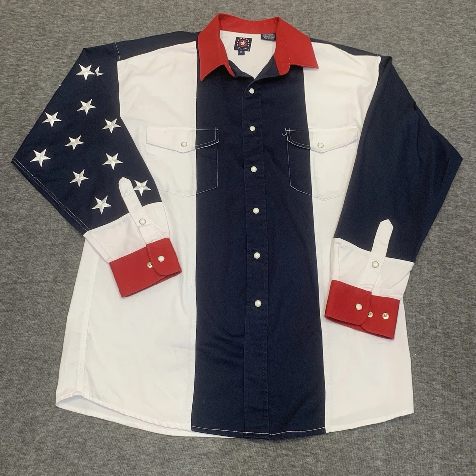 Рубашка мужская Panhandle тонкая на пуговицах вестерн родео средний размер американский флаг - Изображение 1 из 4