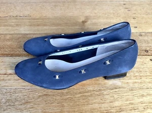 Salvatore Ferragamo Dark Navy Suede Low Heeled Pumps, 5B/36 EU - Picture 1 of 10