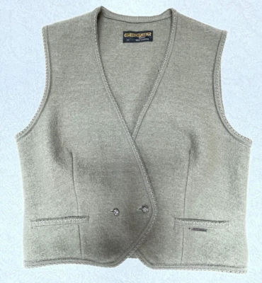 VTG Geiger Tyrol Austria Women 4 Pure New Wool Double Breasted Sweater Vest Gray - Image 1 of 4