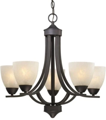  5 Light,  Rustic Open Cup Chandelier  Alabaster Glass, Metal Brown/Bronze Frame - Image 1 of 4