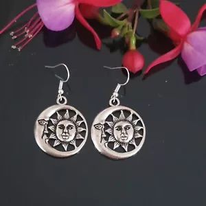 Dangle Drop Moon and Sun Tibetan Antique Silver Earrings (45) - Picture 1 of 4