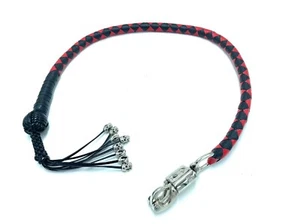 42" Motorcycle Get Back Whip Black Leather Biker Whip for Handlebar Skulls 08 - Bild 1 von 2